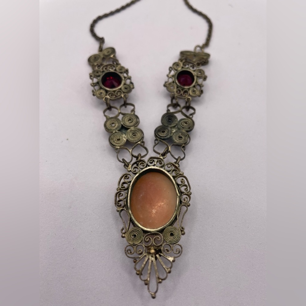 Antique Cameo Necklace and Bracelet Set Carved Shell Cameo Filigree Early 1900s - Picture 8 of 16